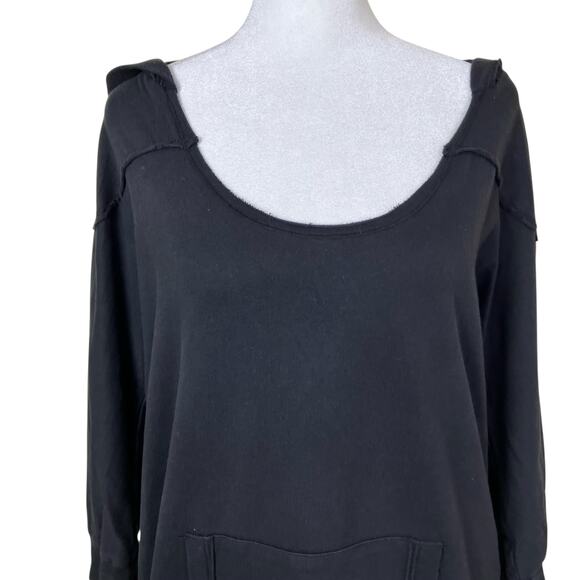 Free People Intimately Sz L Y2K Style Slouchy Hoodie Sweatshirt 3/4 Sleeve Black - Picture 3 of 16